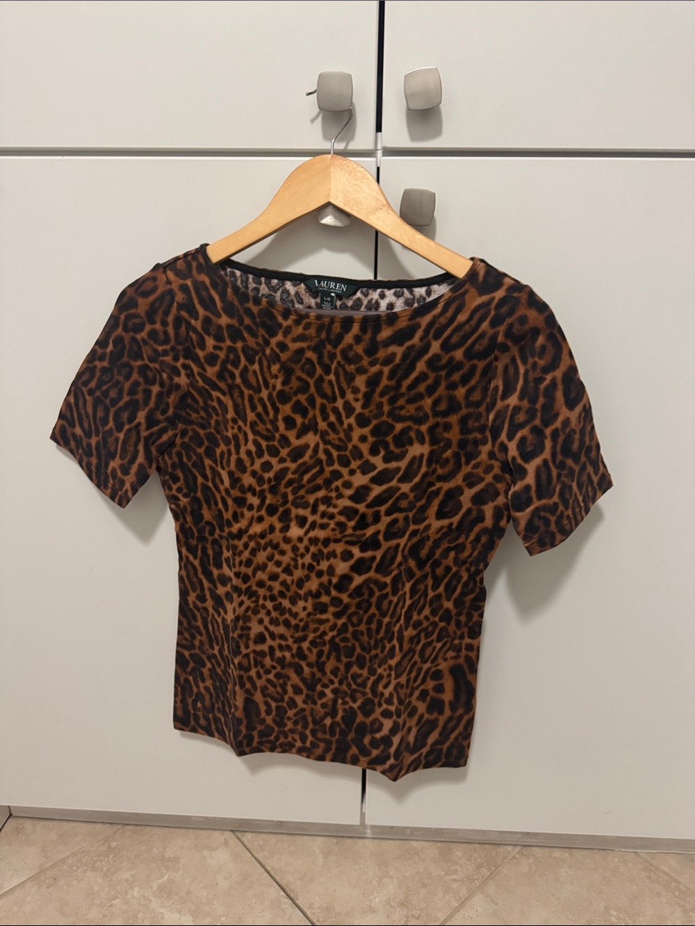 Ralph Lauren Brown & Black Leopard Print Short Sleeve Tee